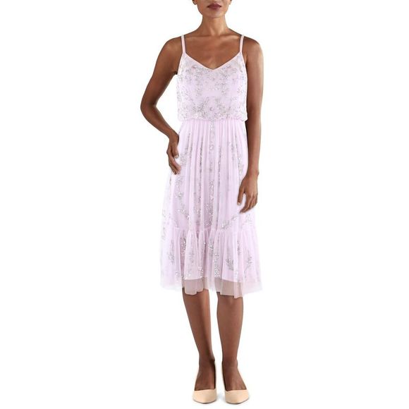 Adrianna Papell Womens Purple Mesh Embellished Cocktail and Party Dress NWOT - Picture 1 of 3